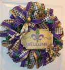 Mardi Gras Wreath: Glittered Deco Mesh, Front Door Decor (25" x 7")