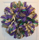 Mardi Gras Wreath: Glittered Deco Mesh, Front Door Decor (25" x 7")