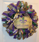 Mardi Gras Wreath: Glittered Deco Mesh, Front Door Decor (25" x 7")