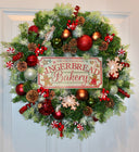 Pre-lit Gingerbread Wreath, Christmas wreath, Holiday Decor, Evergreen