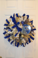 Elegant Blue and Gold Wreath Christmas Wreath