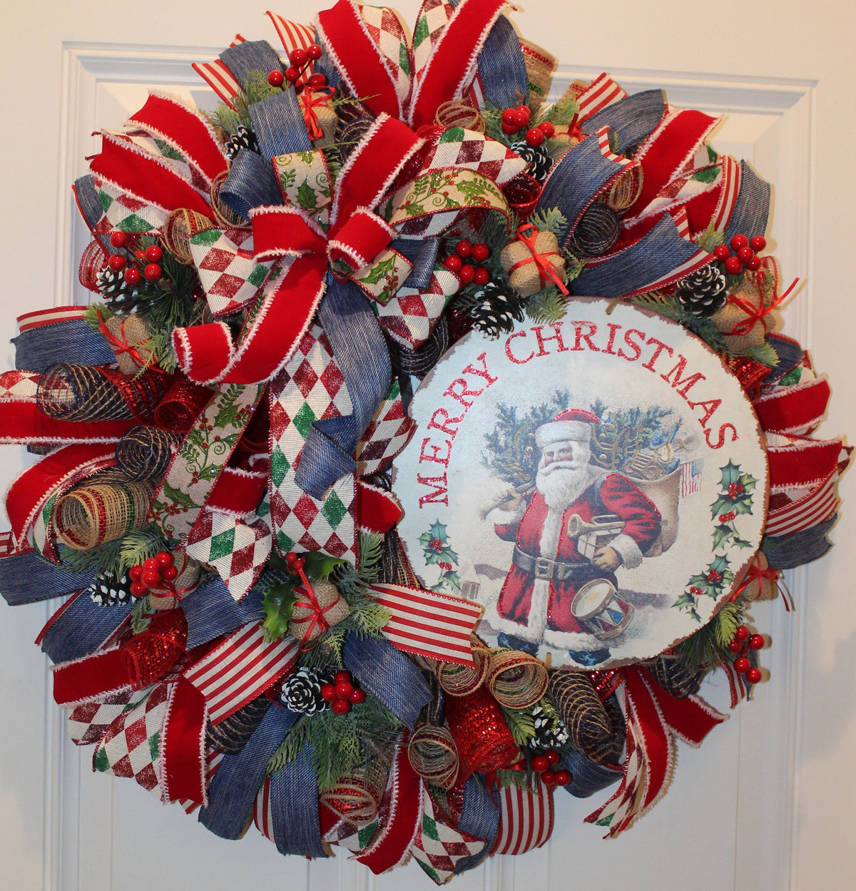 XL Santa Christmas Wreath, Winter Wreath, Holiday Decor, Winter Wreath for front door