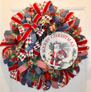 XL Santa Christmas Wreath: Rustic Holiday Front Door Decor