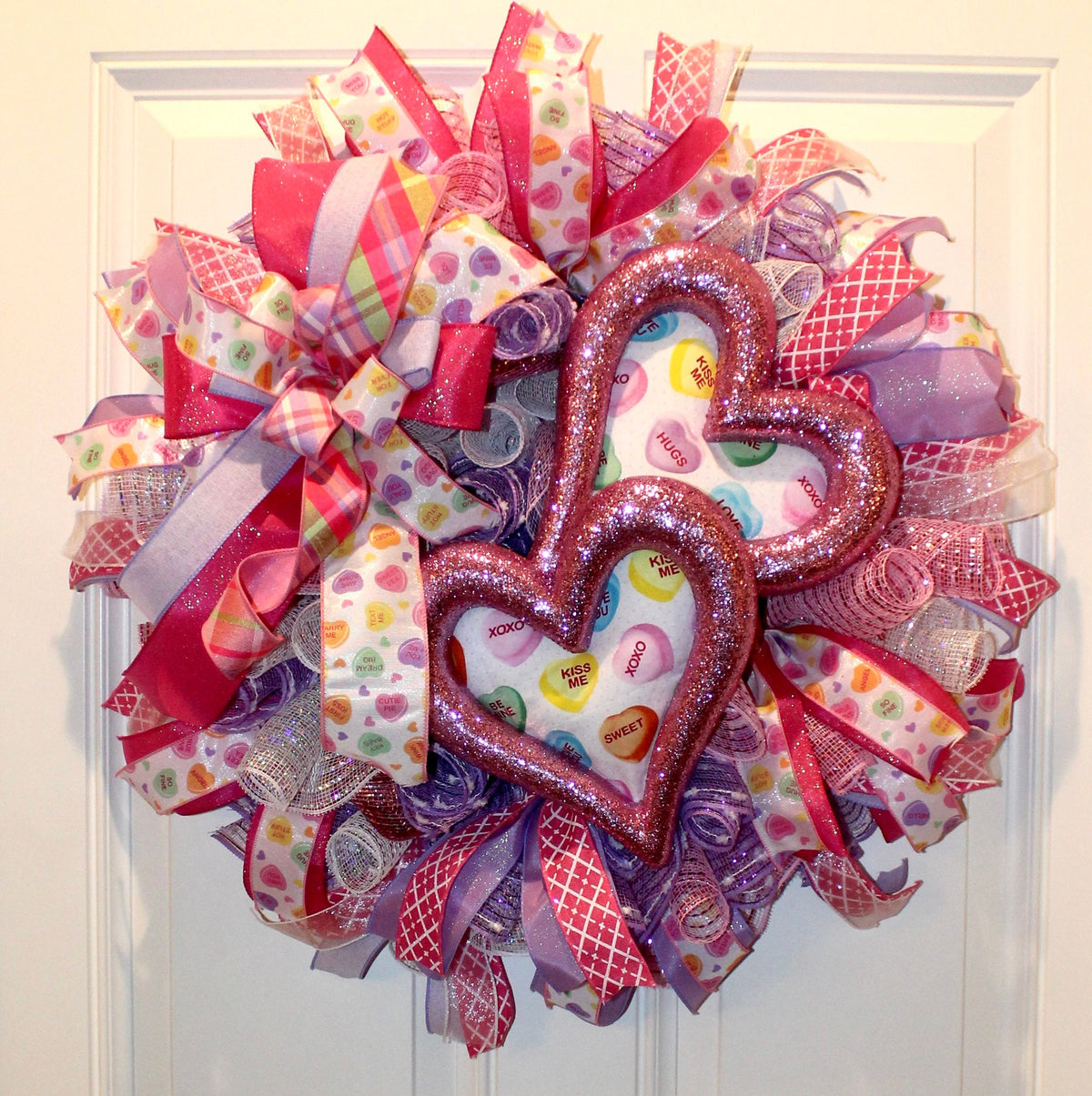 Candy Heart Valentine Wreath: Pastel Colors, Conversation Hearts