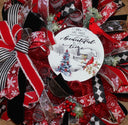 Red and Black Harlequin Christmas Wreath: Cardinal Holiday Decor