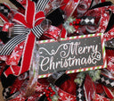 Red and Black Harlequin Christmas Wreath: Cardinal Holiday Decor