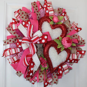 Valentine Wreaths, Valentines Day Wreaths, Peony Heart Wreath, Fuzzy & Furry Hearts