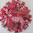 Valentine Heart Wreath: Pink Peony, Red Ribbon, Love Decor