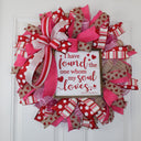 Valentine's Day Heart Wreath: Pink & Red Ribbon, Song of Solomon Sign