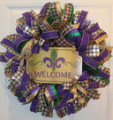 Mardi Gras Wreath: Glittered Deco Mesh, Front Door Decor (25" x 7")