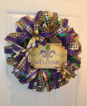 Mardi Gras Wreath: Glittered Deco Mesh, Front Door Decor (25" x 7")