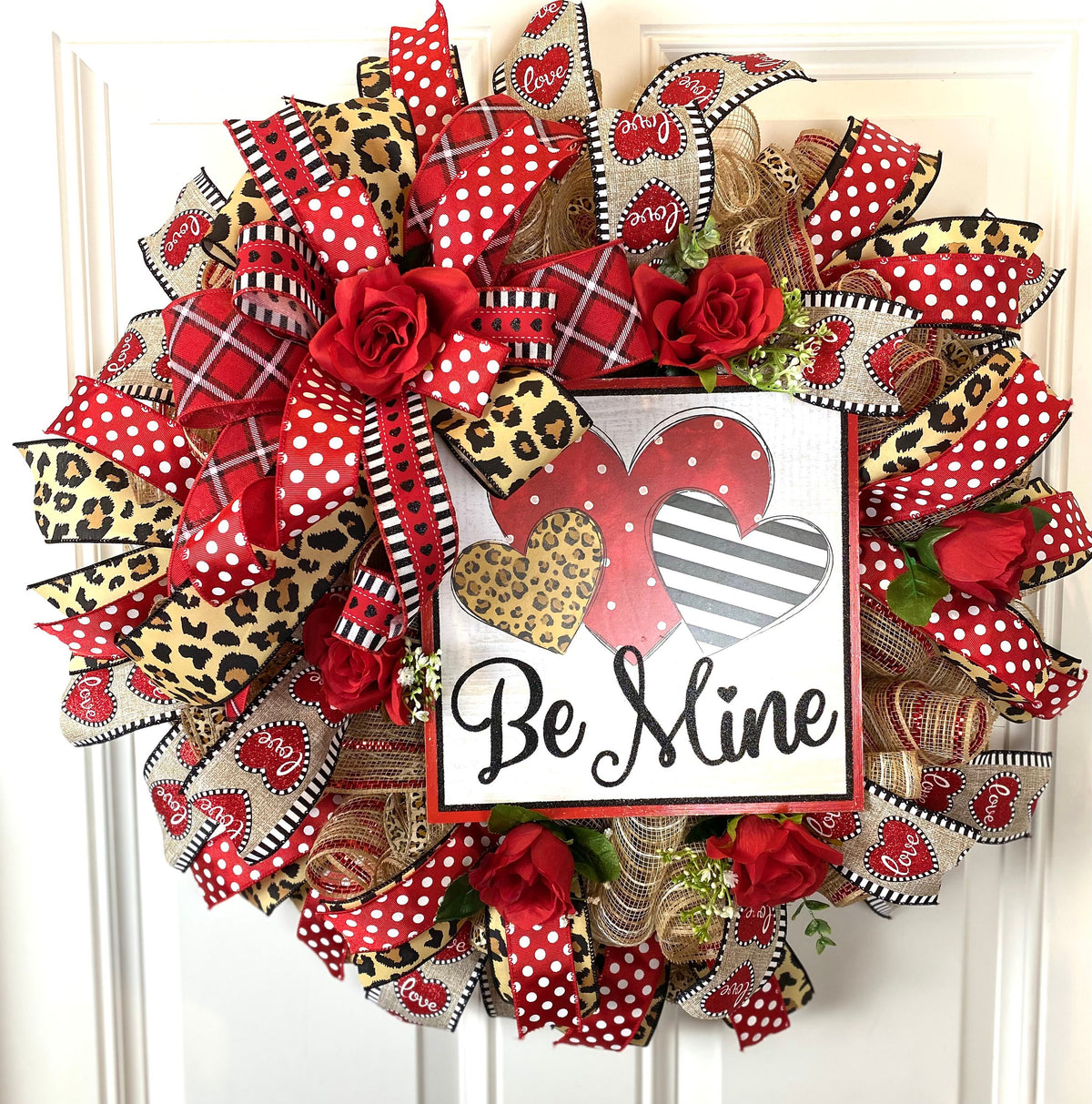 Leopard Valentine Day Wreath, Valentine Wreath, Heart Wreath, Front Door Valentine Wreath, Double Doors