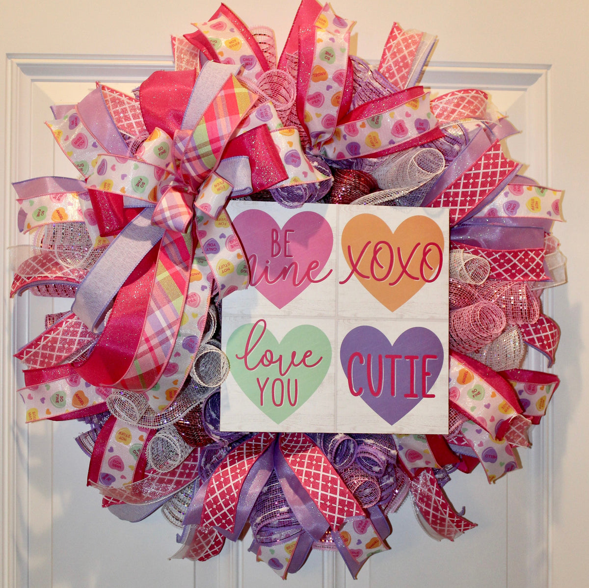 Valentine Wreath, Gifts for her, Candy Conversation Hearts