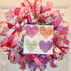 Valentine Wreath, Gifts for her, Candy Conversation Hearts