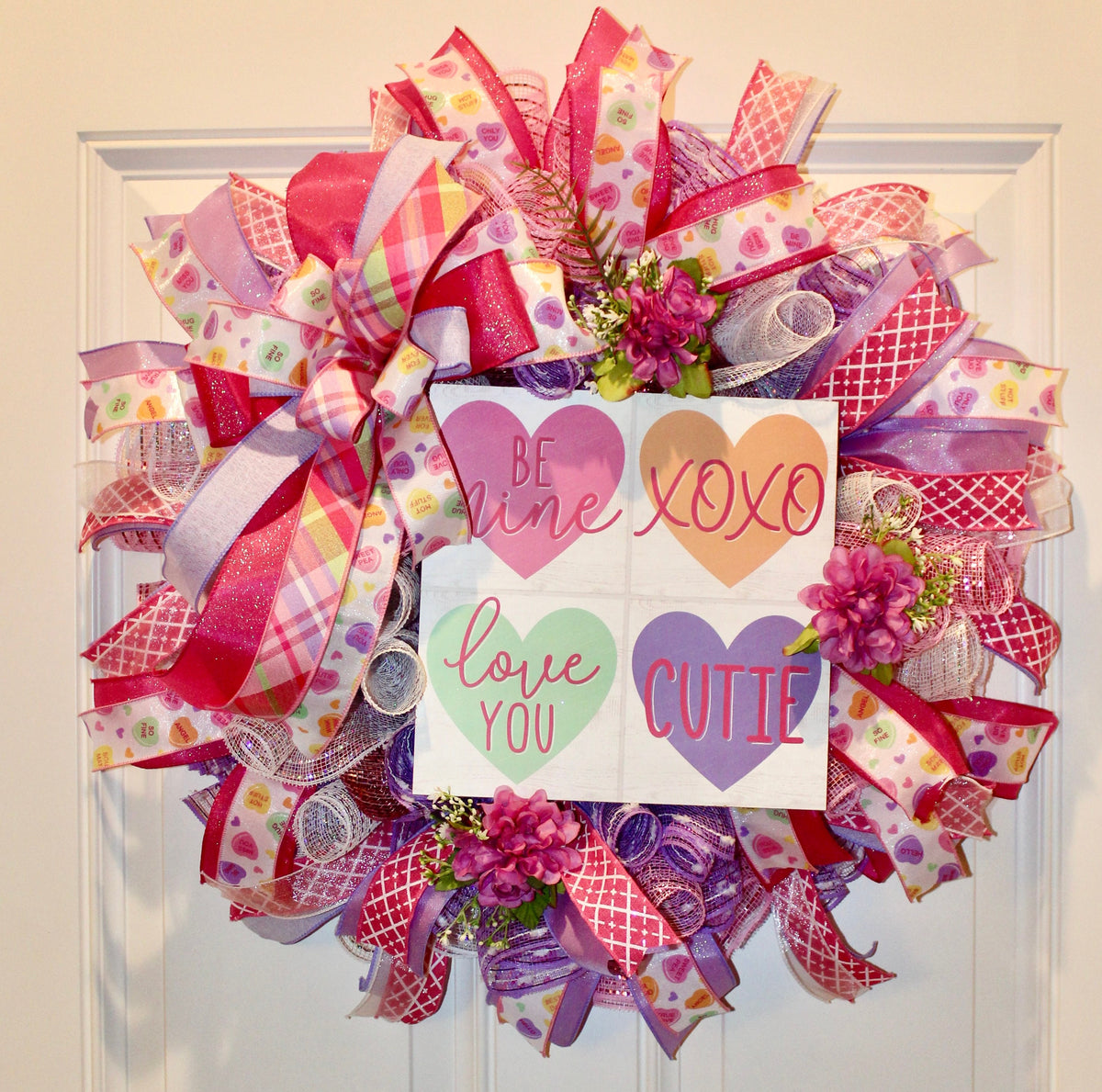 Valentine Wreath, Gifts for her, Candy Conversation Hearts