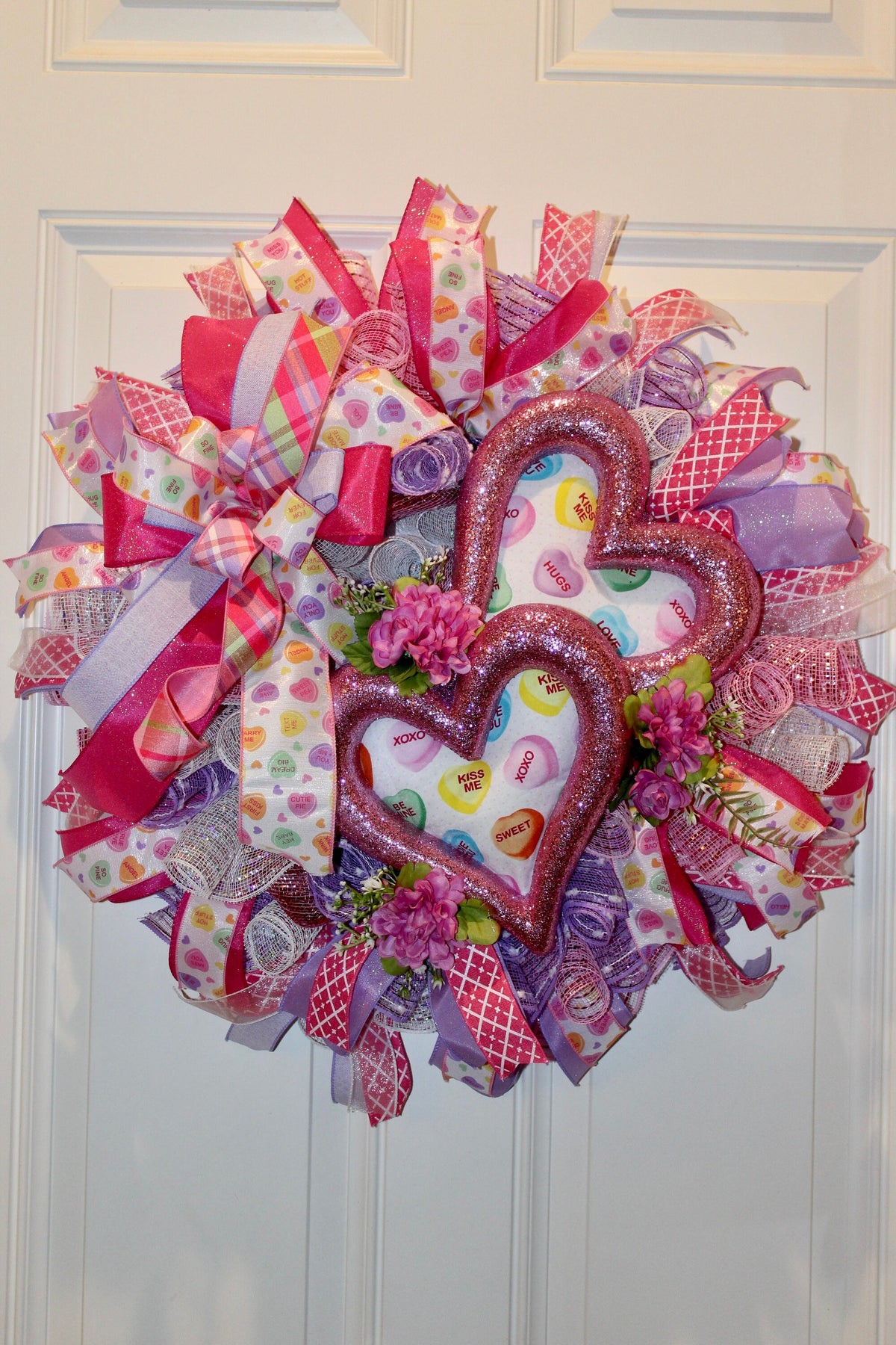 YUKL 2-Pack Iridescent Pink Tinsel Heart Wreaths - 13 Inch Valentine's Day Decor For Door, Wedding, Party