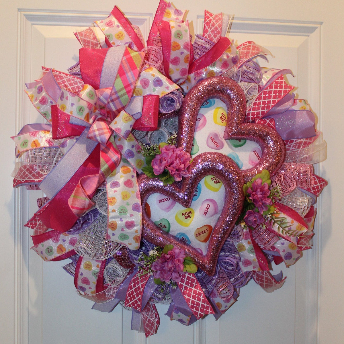 Candy Heart Valentine Wreath: Pastel Colors, Conversation Hearts