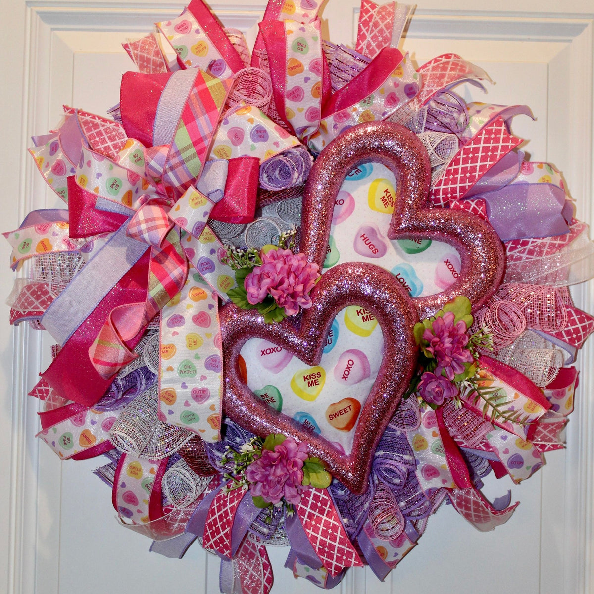 Candy Heart Valentine Wreath: Pastel Colors, Conversation Hearts