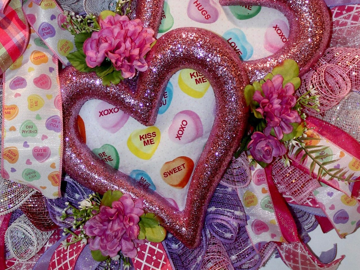 Candy Heart Valentine Wreath: Pastel Colors, Conversation Hearts