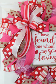 Valentine's Day Heart Wreath: Pink & Red Ribbon, Song of Solomon Sign