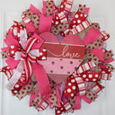 Valentine Heart Wreath: Pink Peony, Red Ribbon, Love Decor