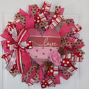 Valentine Heart Wreath: Pink Peony, Red Ribbon, Love Decor