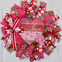 Valentine Heart Wreath: Pink Peony, Red Ribbon, Love Decor