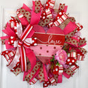 Valentine Heart Wreath: Pink Peony, Red Ribbon, Love Decor