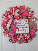 Valentine's Day Heart Wreath: Pink & Red Ribbon, Song of Solomon Sign