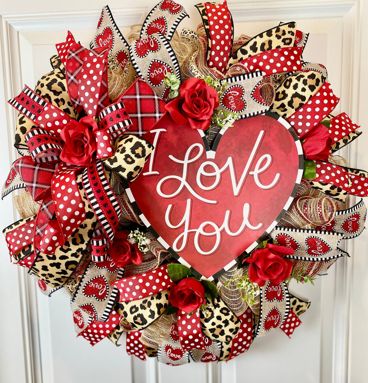 Leopard Heart Valentine's Day Wreath: Cheetah Print Ribbon Door Decor