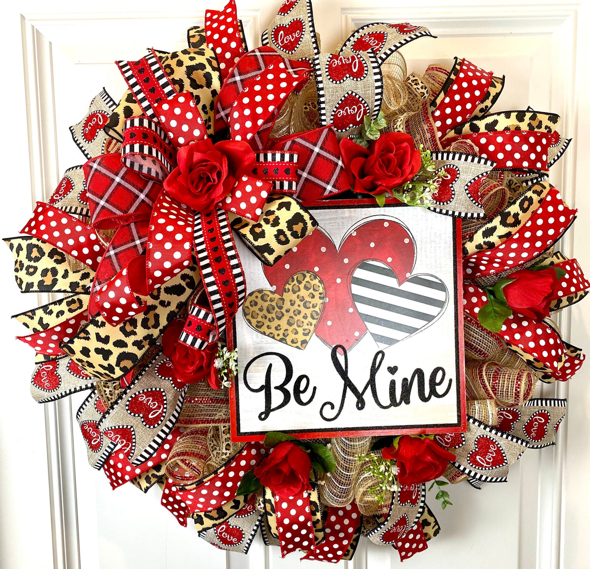 Leopard Heart Valentine's Day Wreath: Cheetah Print Ribbon Door Decor