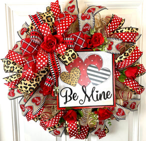Leopard Heart Valentine's Day Wreath: Cheetah Print Ribbon Door Decor