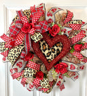 Leopard Heart Valentine's Day Wreath: Cheetah Print Ribbon Door Decor