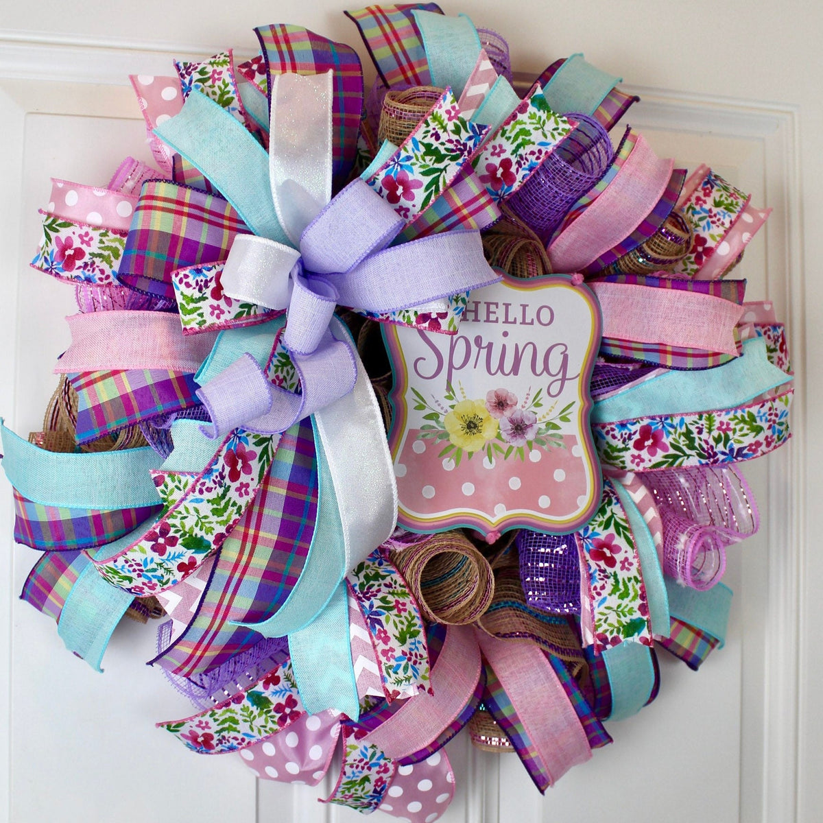 Pastel Spring Wreath: Floral Welcome Sign, Double Door Decor
