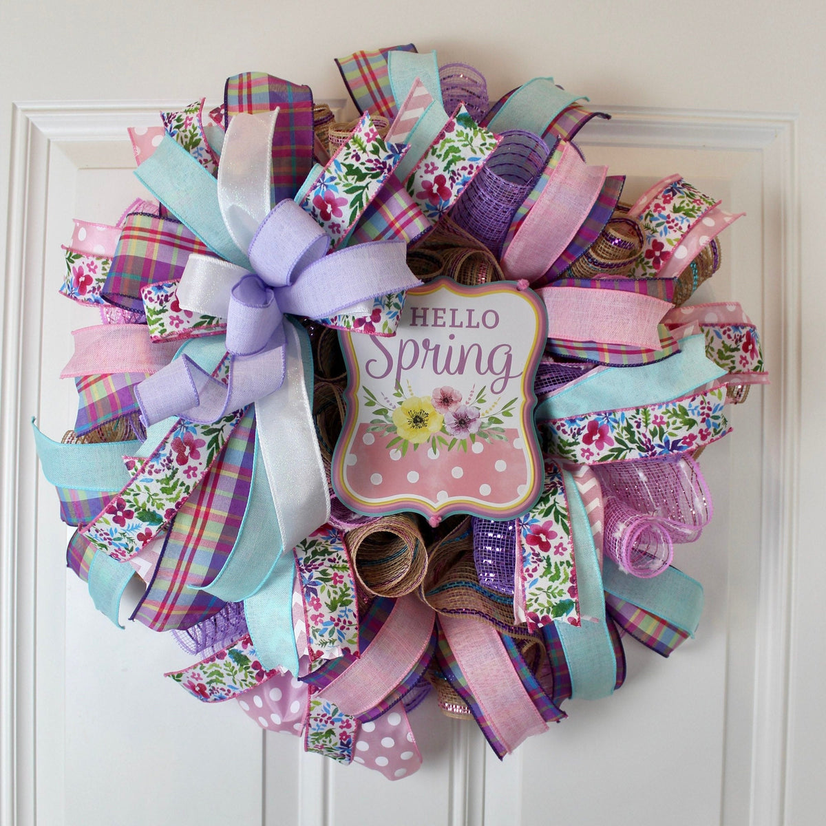 Pastel Spring Wreath: Floral Welcome Sign, Double Door Decor