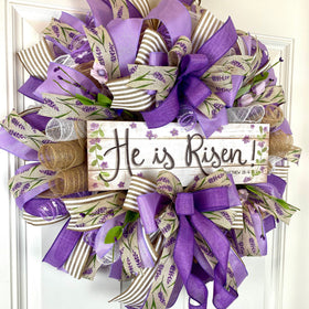 He is Risen Spring Wreath, Purple Easter Wreath, Spring Cross Wreath, Front Door Spring Wreath