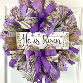 He is Risen Spring Wreath, Purple Easter Wreath, Spring Cross Wreath, Front Door Spring Wreath