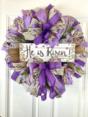 He is Risen Spring Wreath, Purple Easter Wreath, Spring Cross Wreath, Front Door Spring Wreath