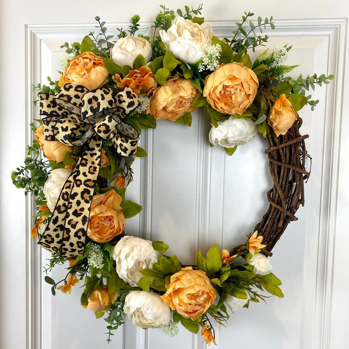 Peony Butterfly Wreath: Farmhouse Grapevine Front Door Decor