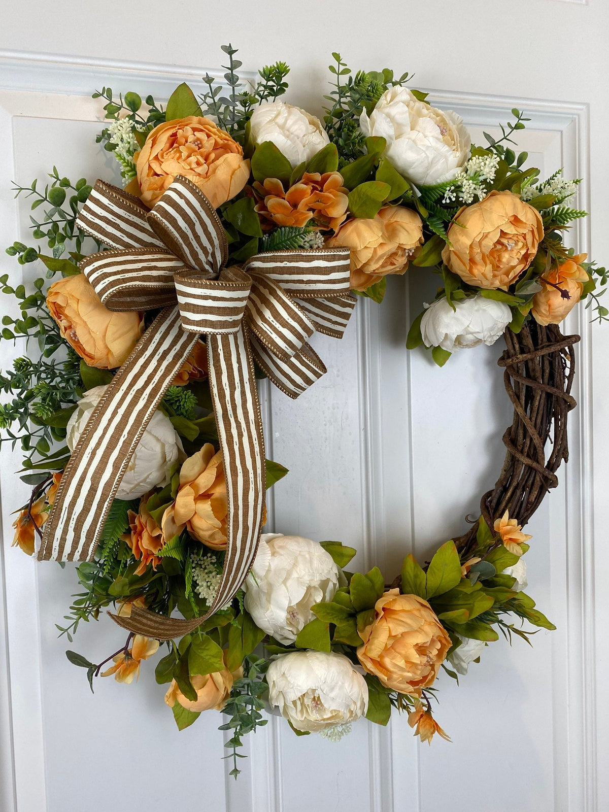 Peony Butterfly Wreath: Farmhouse Grapevine Front Door Decor