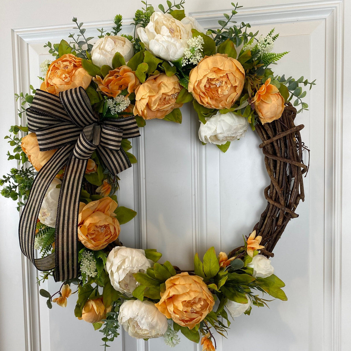 Peony Butterfly Wreath: Farmhouse Grapevine Front Door Decor