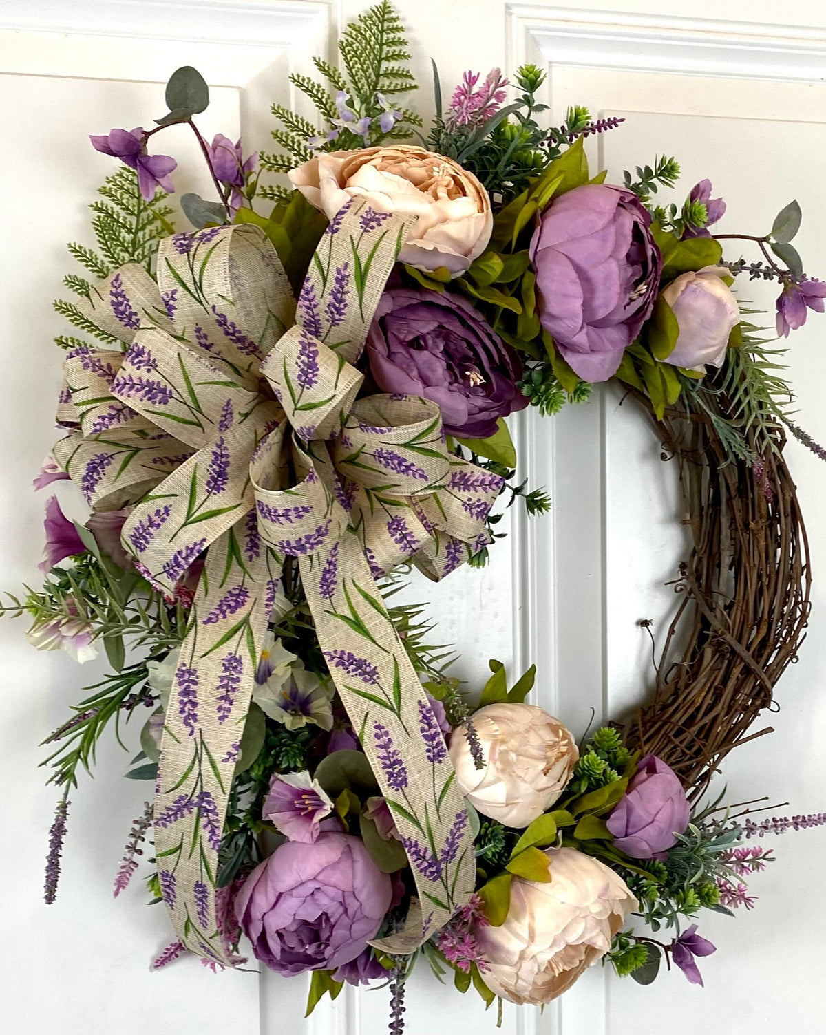 Lavender Peony Wreath: Farmhouse Front Door Decor