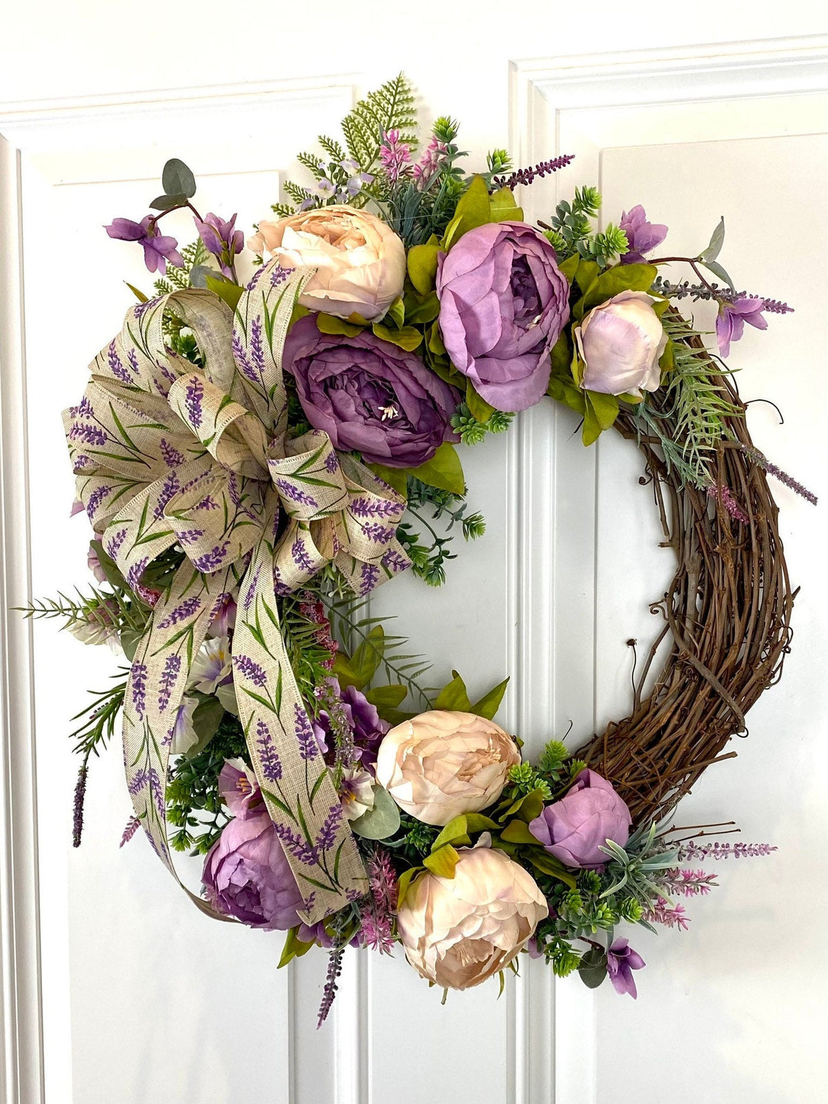 Lavender Peony Wreath: Farmhouse Front Door Decor