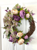 Lavender Peony Wreath: Farmhouse Front Door Decor