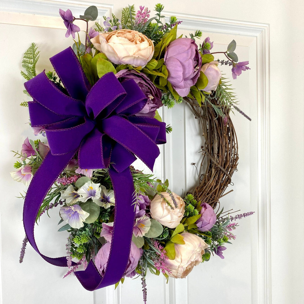 Lavender Peony Wreath: Farmhouse Front Door Decor