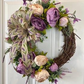 Lavender Peony Wreath: Farmhouse Front Door Decor