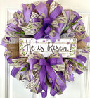 He is Risen Spring Wreath, Purple Easter Wreath, Spring Cross Wreath, Front Door Spring Wreath
