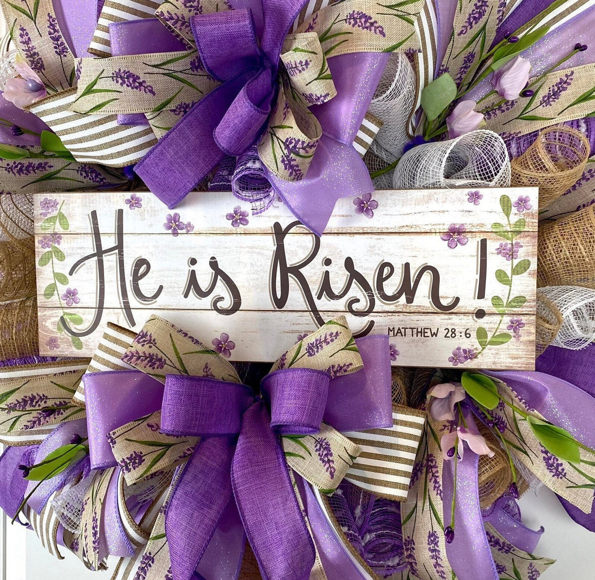 He is Risen Spring Wreath, Purple Easter Wreath, Spring Cross Wreath, Front Door Spring Wreath