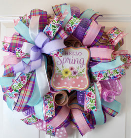 Pastel Spring Wreath: Floral Welcome Sign, Double Door Decor