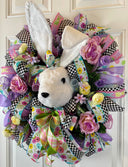 XL Bunny Wreath for front Door, Spring Wreath, Flower Patch